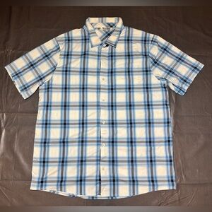Travis Mathew Plaid Blue/White Shirt ,Short Sleeve Button Down Men’s Size XXL